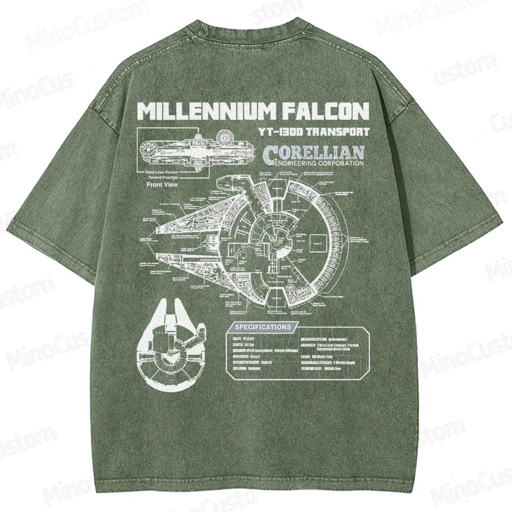 Men’s Star Battles Gold Millennium Falcon Schematics Washed T-shirt