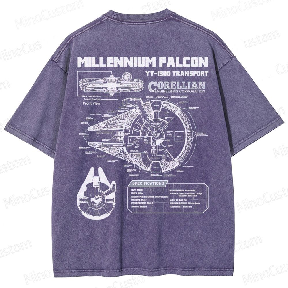 Men’s Star Battles Gold Millennium Falcon Schematics Washed T-shirt