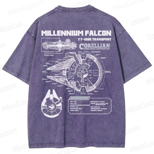 Men’s Star Battles Gold Millennium Falcon Schematics Washed T-shirt