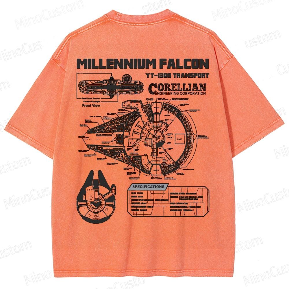 Men’s Star Battles Gold Millennium Falcon Schematics Washed T-shirt