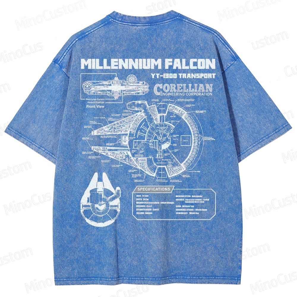 Men’s Star Battles Gold Millennium Falcon Schematics Washed T-shirt