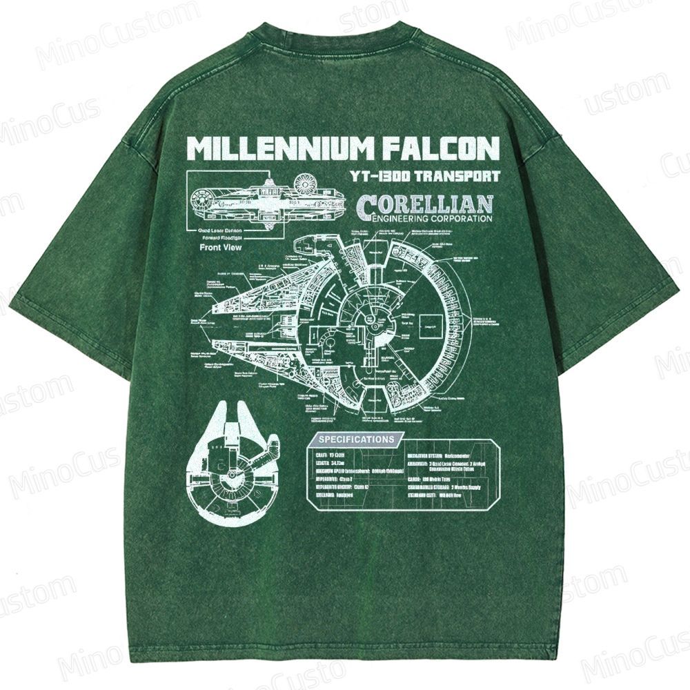 Men’s Star Battles Gold Millennium Falcon Schematics Washed T-shirt