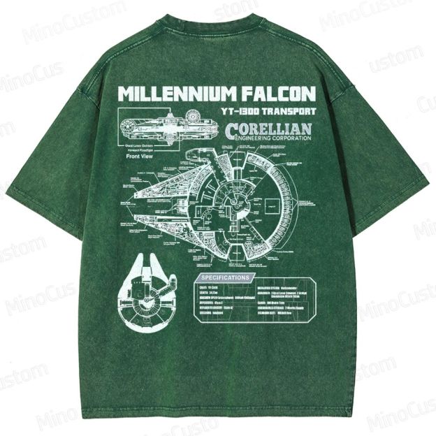 Men’s Star Battles Gold Millennium Falcon Schematics Washed T-shirt