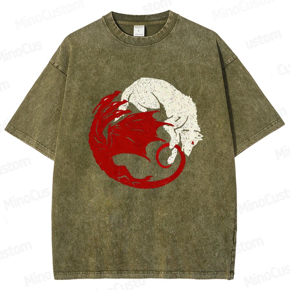 Game of Thrones Dragon & Wolf Graphic Washed T - Shirt