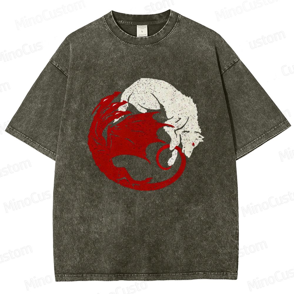 Game of Thrones Dragon & Wolf Graphic Washed T - Shirt