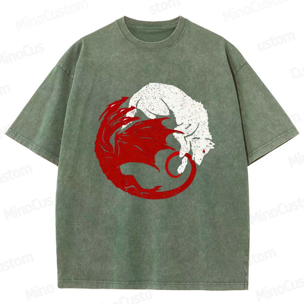 Game of Thrones Dragon & Wolf Graphic Washed T - Shirt