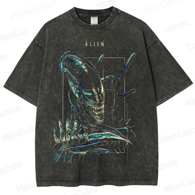 Alien Movie Creature Graphic Washed T - Shirt