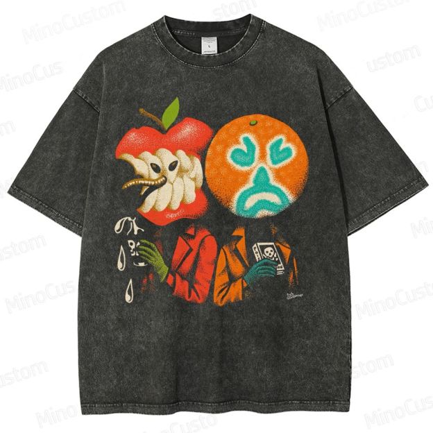 Surreal Fruit Character Graphic Washed T - Shirt
