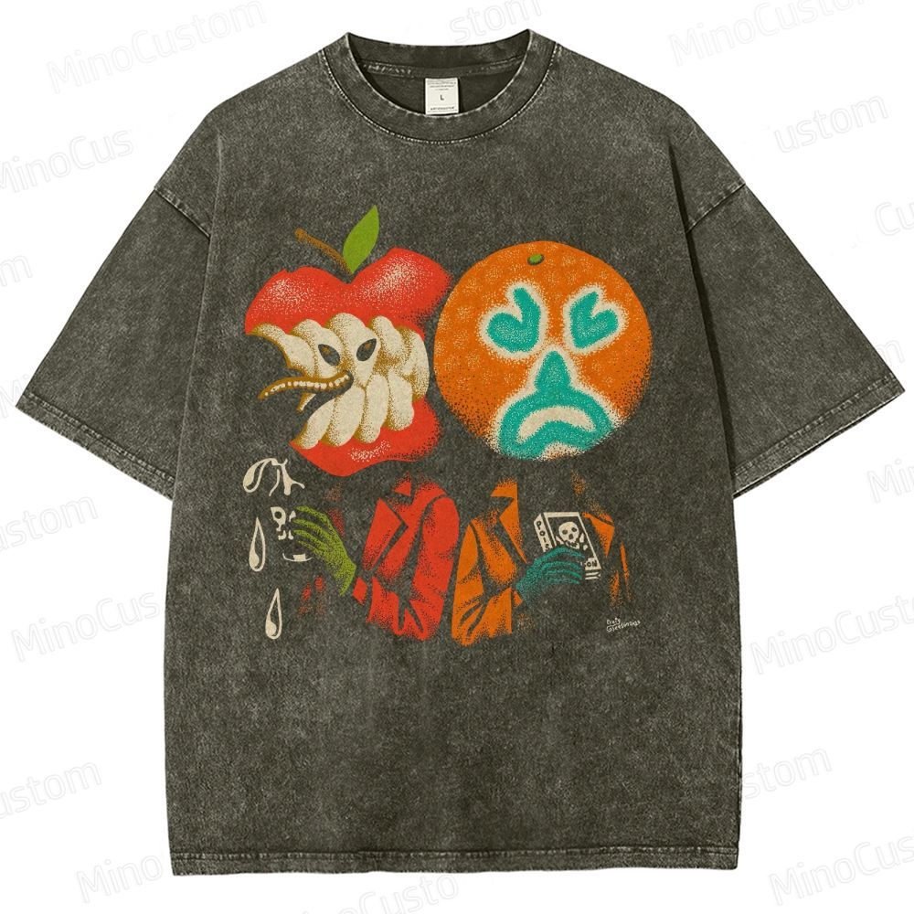 Surreal Fruit Character Graphic Washed T - Shirt
