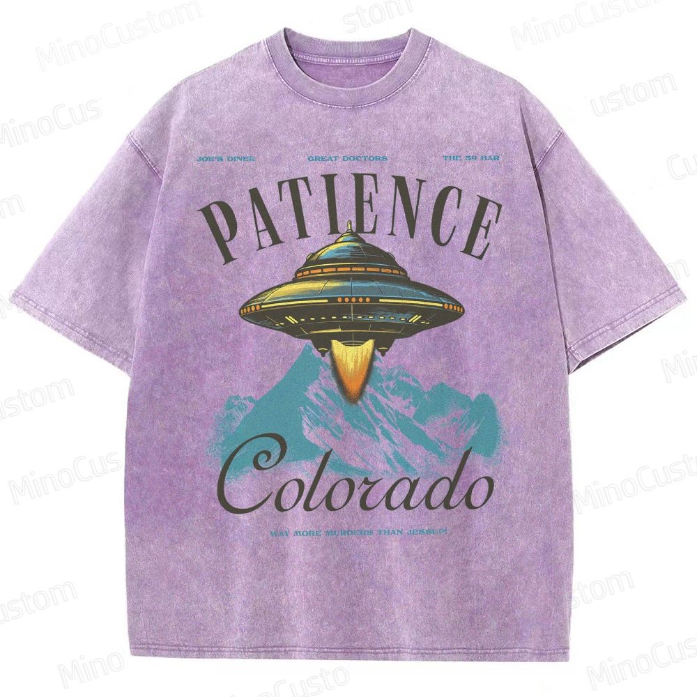 Patience, Colorado Graphic Alien UFO Washed T-Shirt 