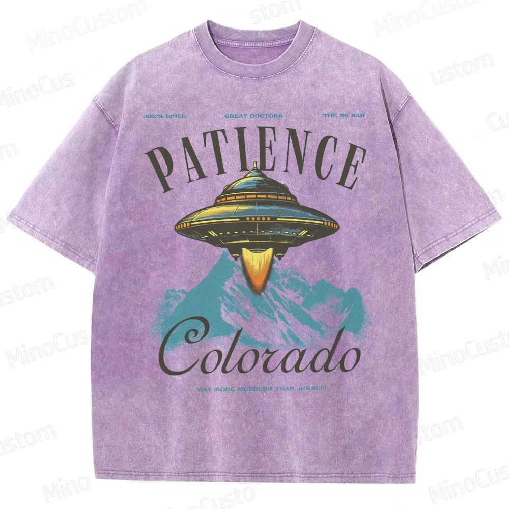 Patience, Colorado Graphic Alien UFO Washed T-Shirt 