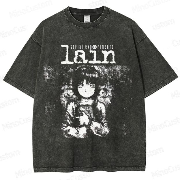Serial Experiments Lain Anime Graphic Washed T - Shirt