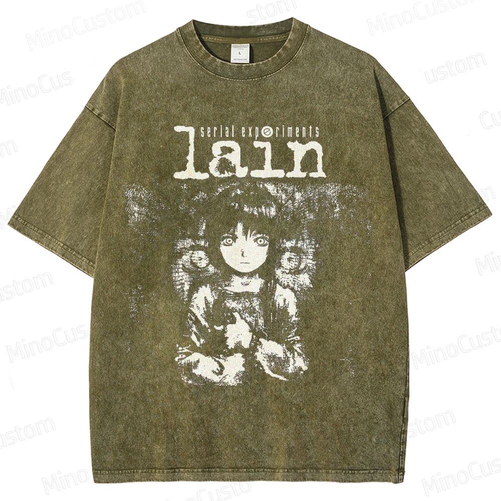 Serial Experiments Lain Anime Graphic Washed T - Shirt