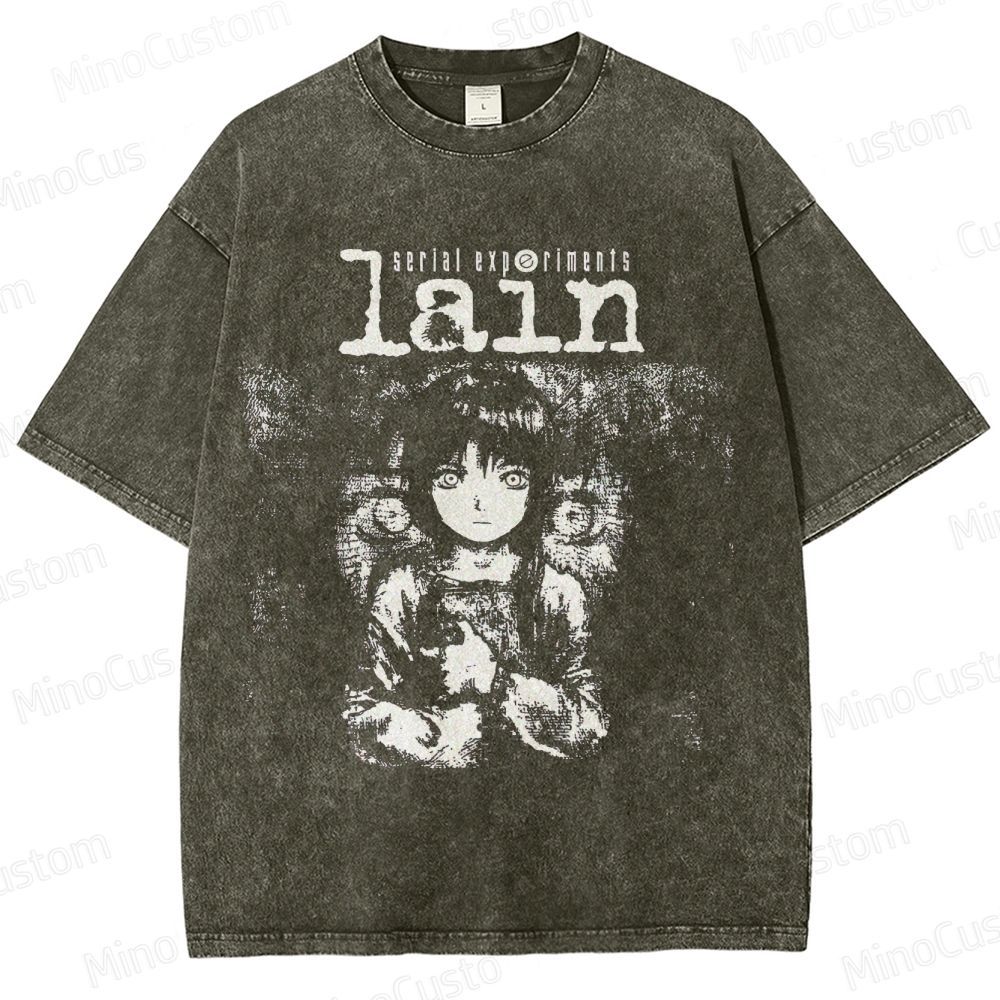 Serial Experiments Lain Anime Graphic Washed T - Shirt