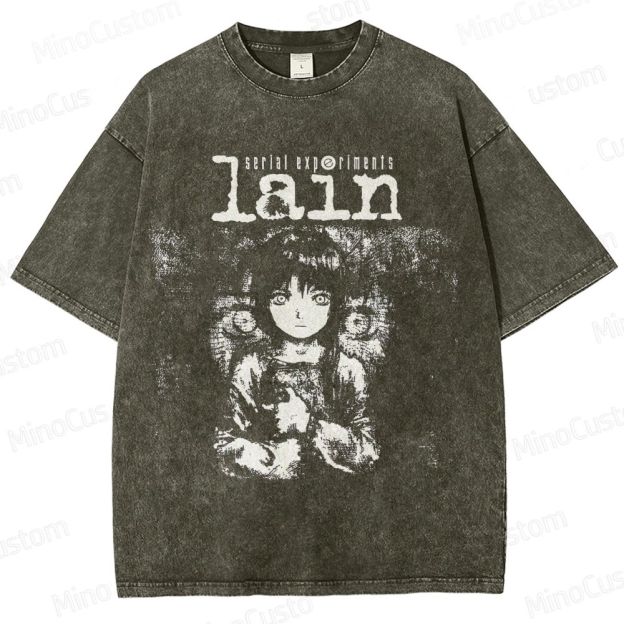 Serial Experiments Lain Anime Graphic Washed T - Shirt
