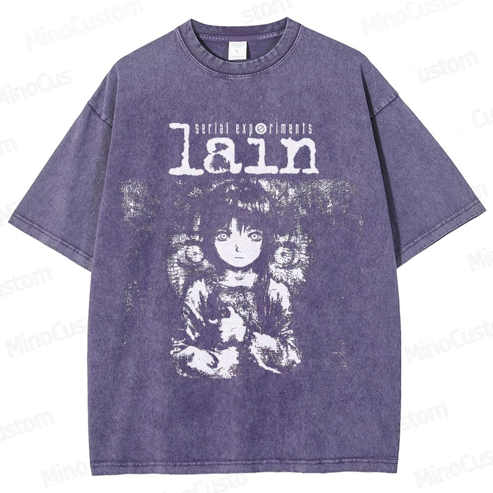 Serial Experiments Lain Anime Graphic Washed T - Shirt