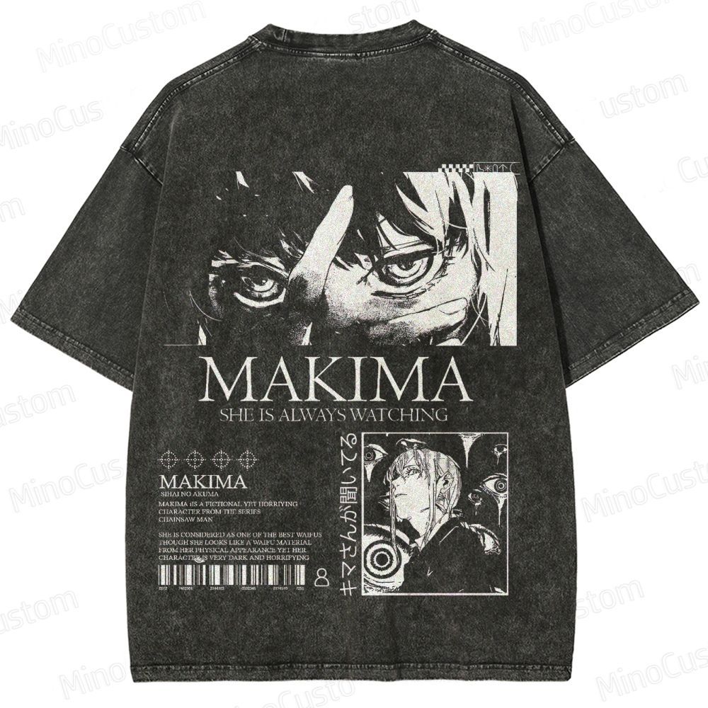 Vintage Washed Chainsaw Man Makima Graphic T - shirt