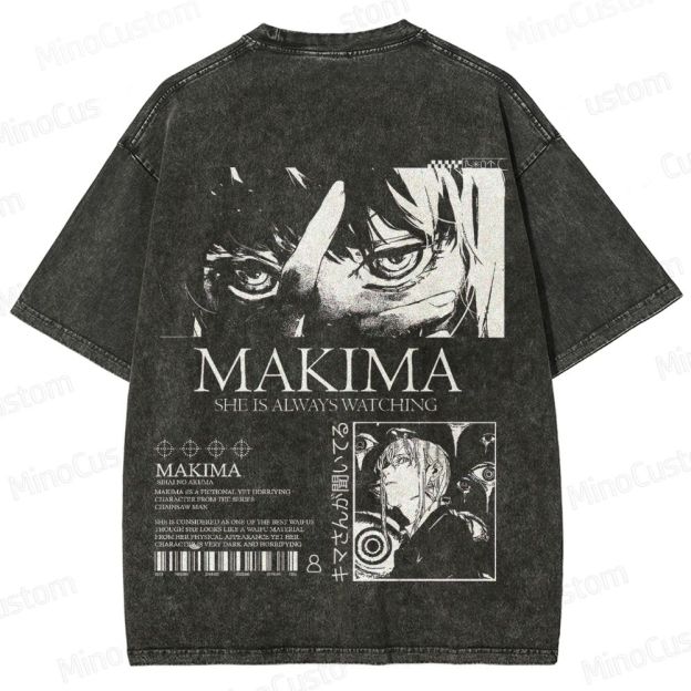 Vintage Washed Chainsaw Man Makima Graphic T - shirt