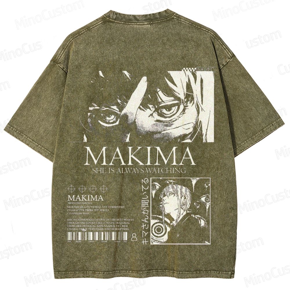Vintage Washed Chainsaw Man Makima Graphic T - shirt