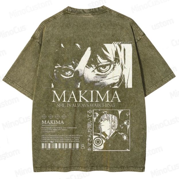 Vintage Washed Chainsaw Man Makima Graphic T - shirt