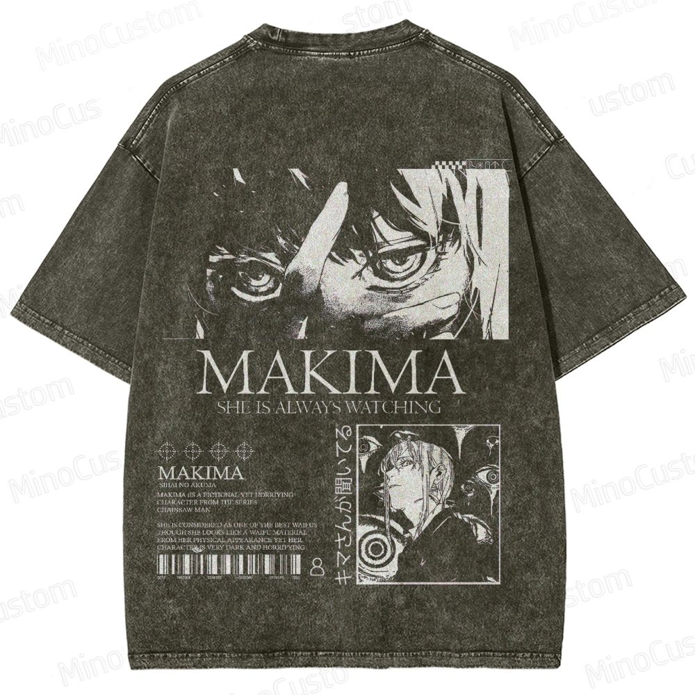 Vintage Washed Chainsaw Man Makima Graphic T - shirt