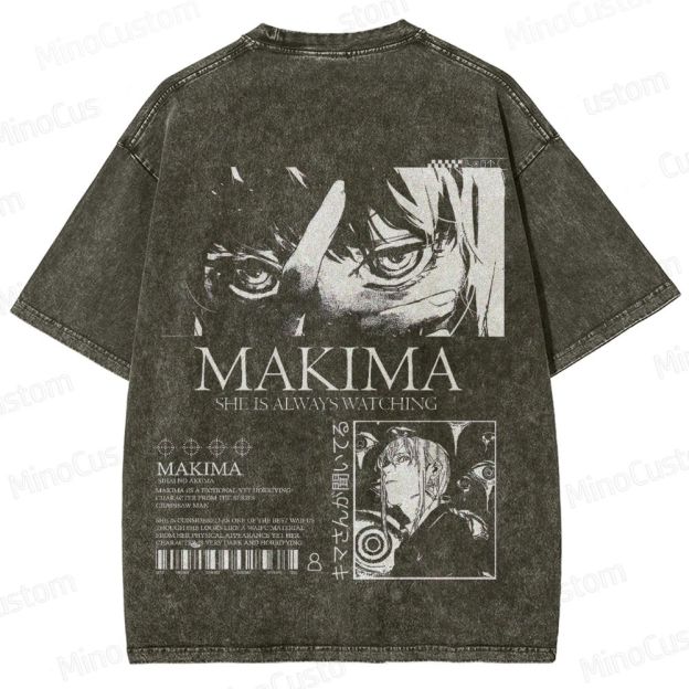 Vintage Washed Chainsaw Man Makima Graphic T - shirt