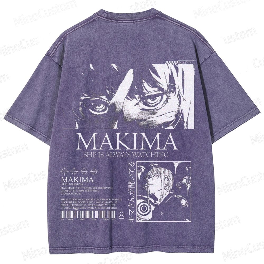 Vintage Washed Chainsaw Man Makima Graphic T - shirt