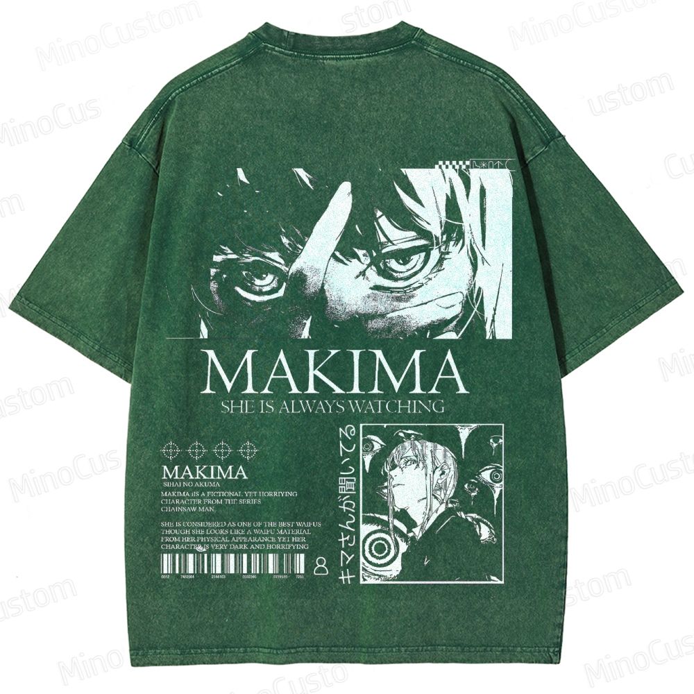 Vintage Washed Chainsaw Man Makima Graphic T - shirt