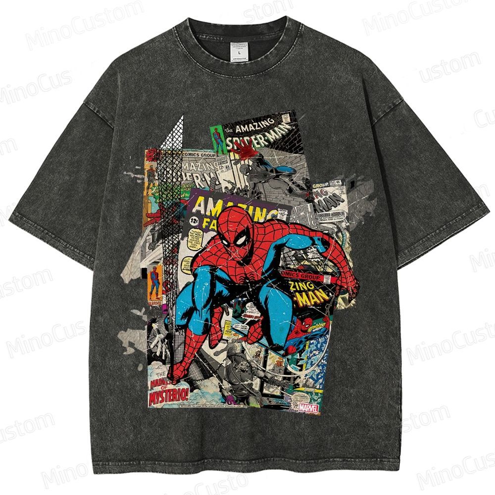 Vintage Washed Marvel Spider - Man Comic Collage T - shirt