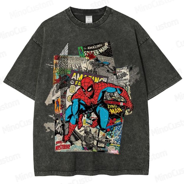Vintage Washed Marvel Spider - Man Comic Collage T - shirt