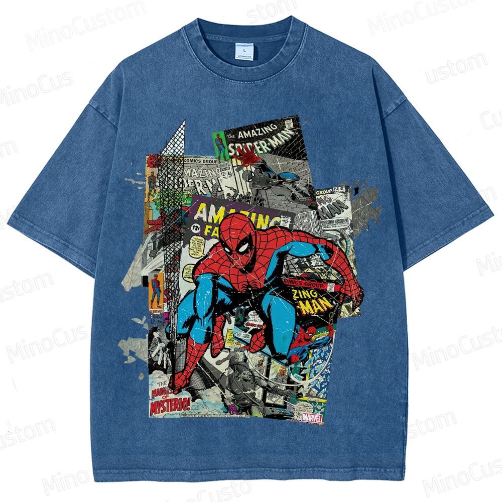 Vintage Washed Marvel Spider - Man Comic Collage T - shirt