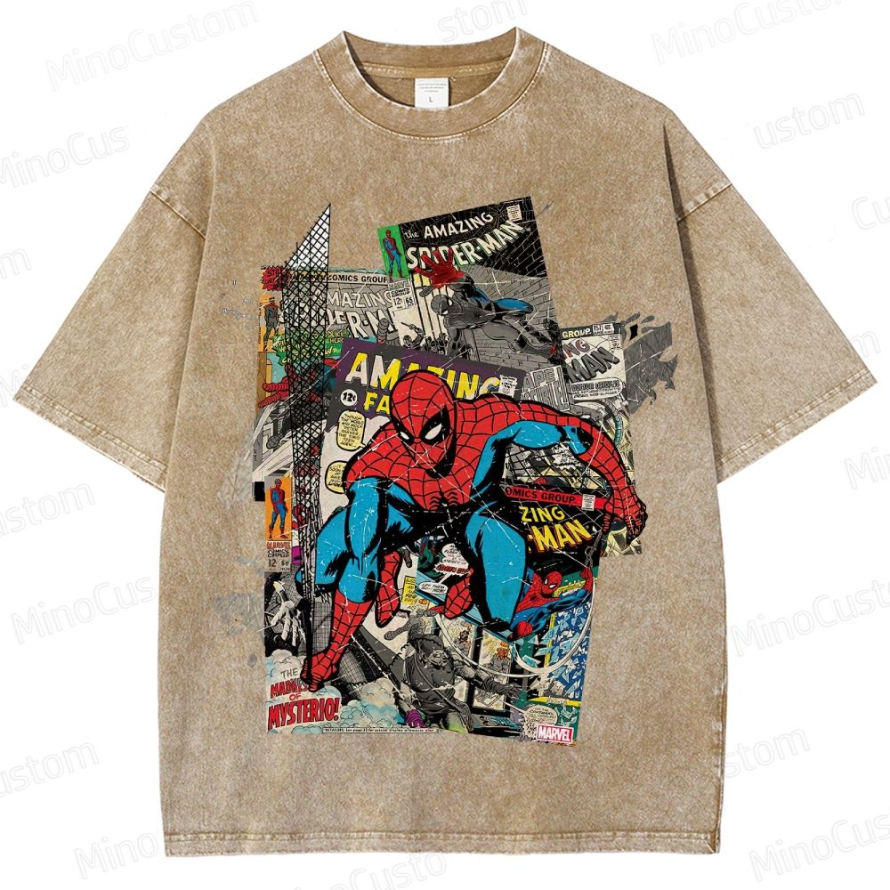 Vintage Washed Marvel Spider - Man Comic Collage T - shirt