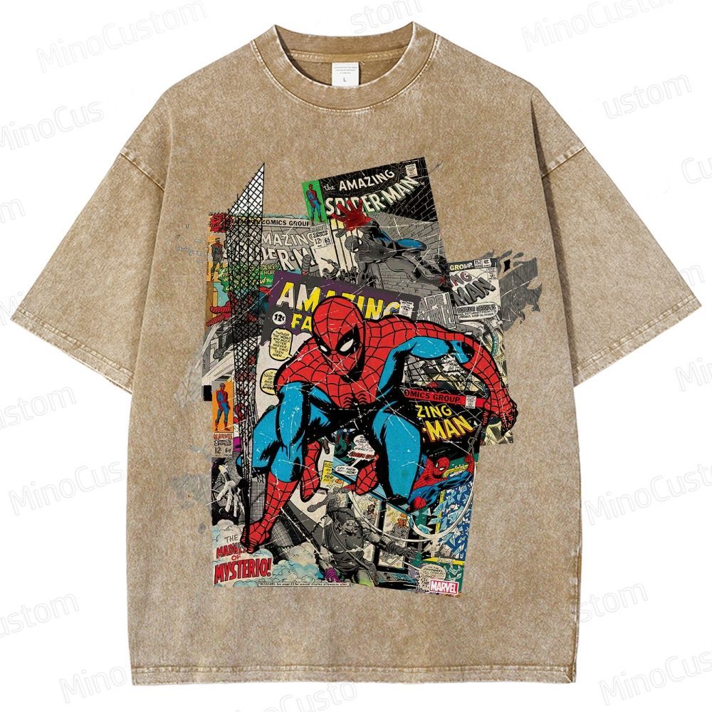 Vintage Washed Marvel Spider - Man Comic Collage T - shirt