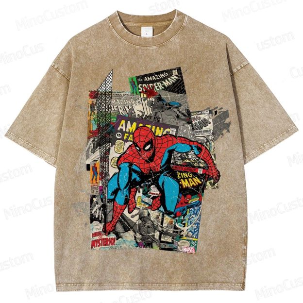Vintage Washed Marvel Spider - Man Comic Collage T - shirt