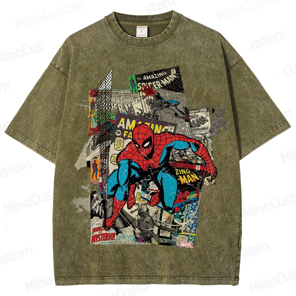 Vintage Washed Marvel Spider - Man Comic Collage T - shirt