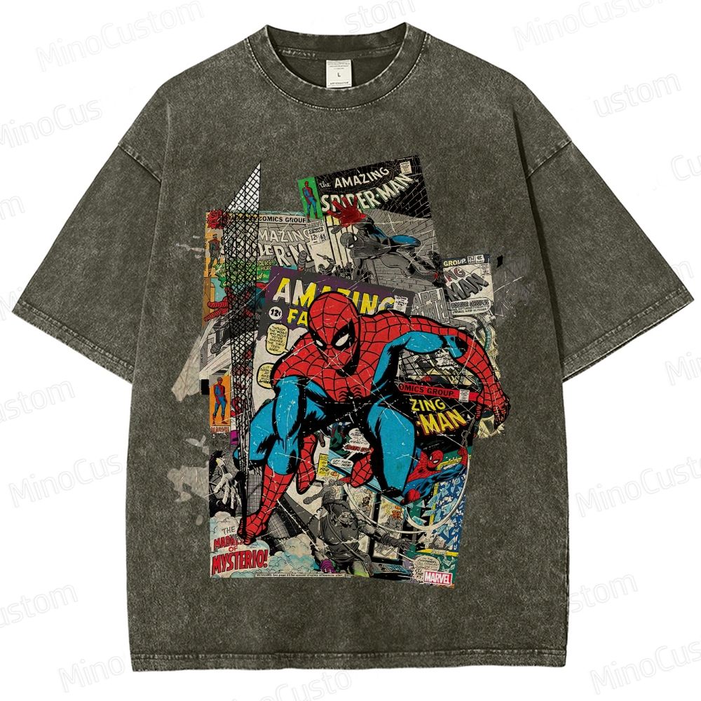 Vintage Washed Marvel Spider - Man Comic Collage T - shirt
