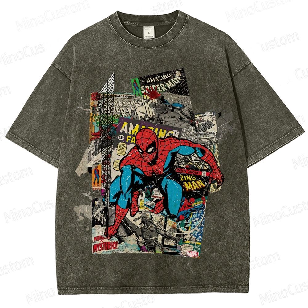 Vintage Washed Marvel Spider - Man Comic Collage T - shirt