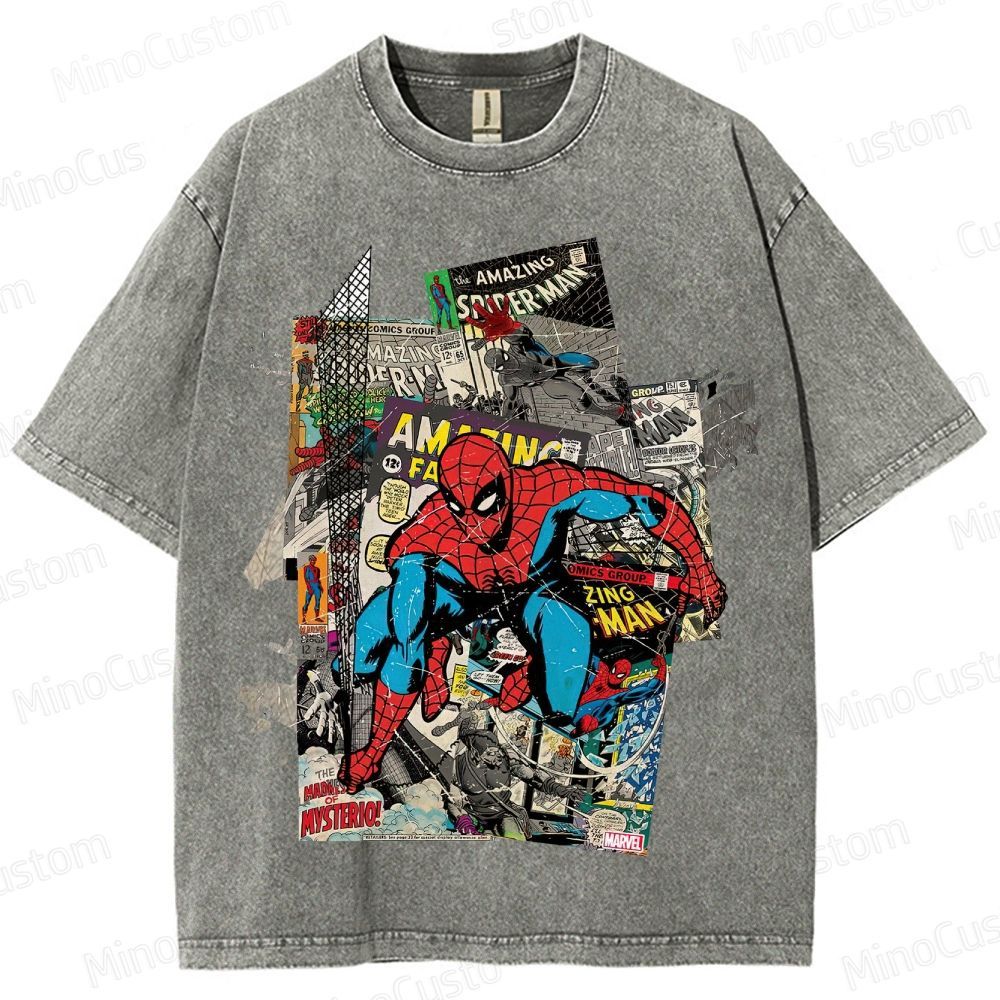 Vintage Washed Marvel Spider - Man Comic Collage T - shirt