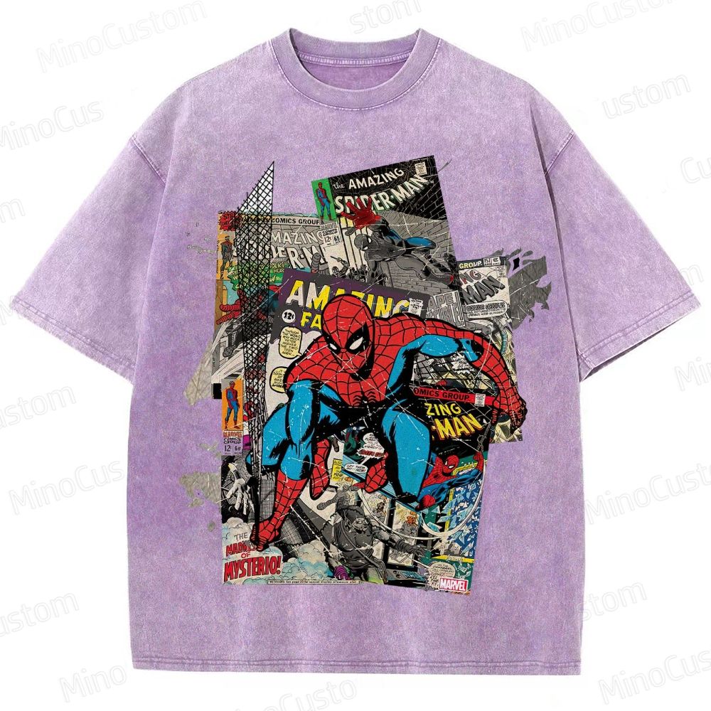 Vintage Washed Marvel Spider - Man Comic Collage T - shirt