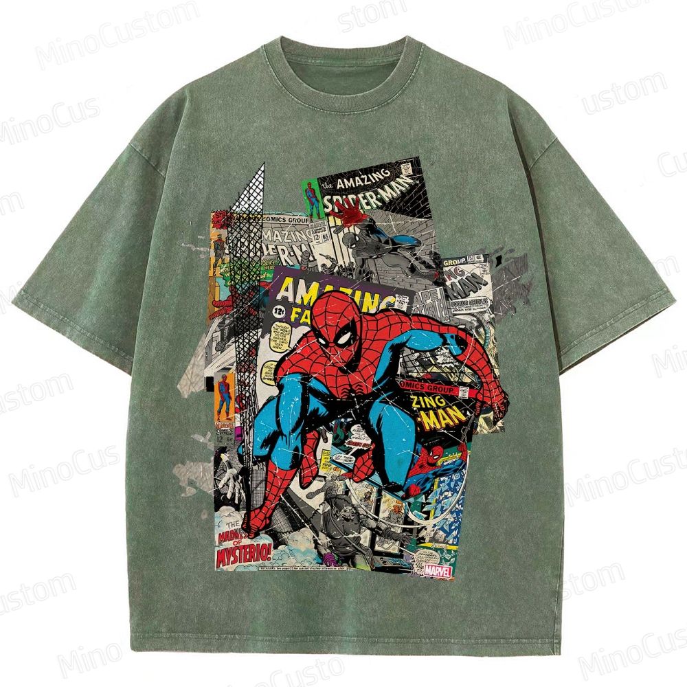 Vintage Washed Marvel Spider - Man Comic Collage T - shirt
