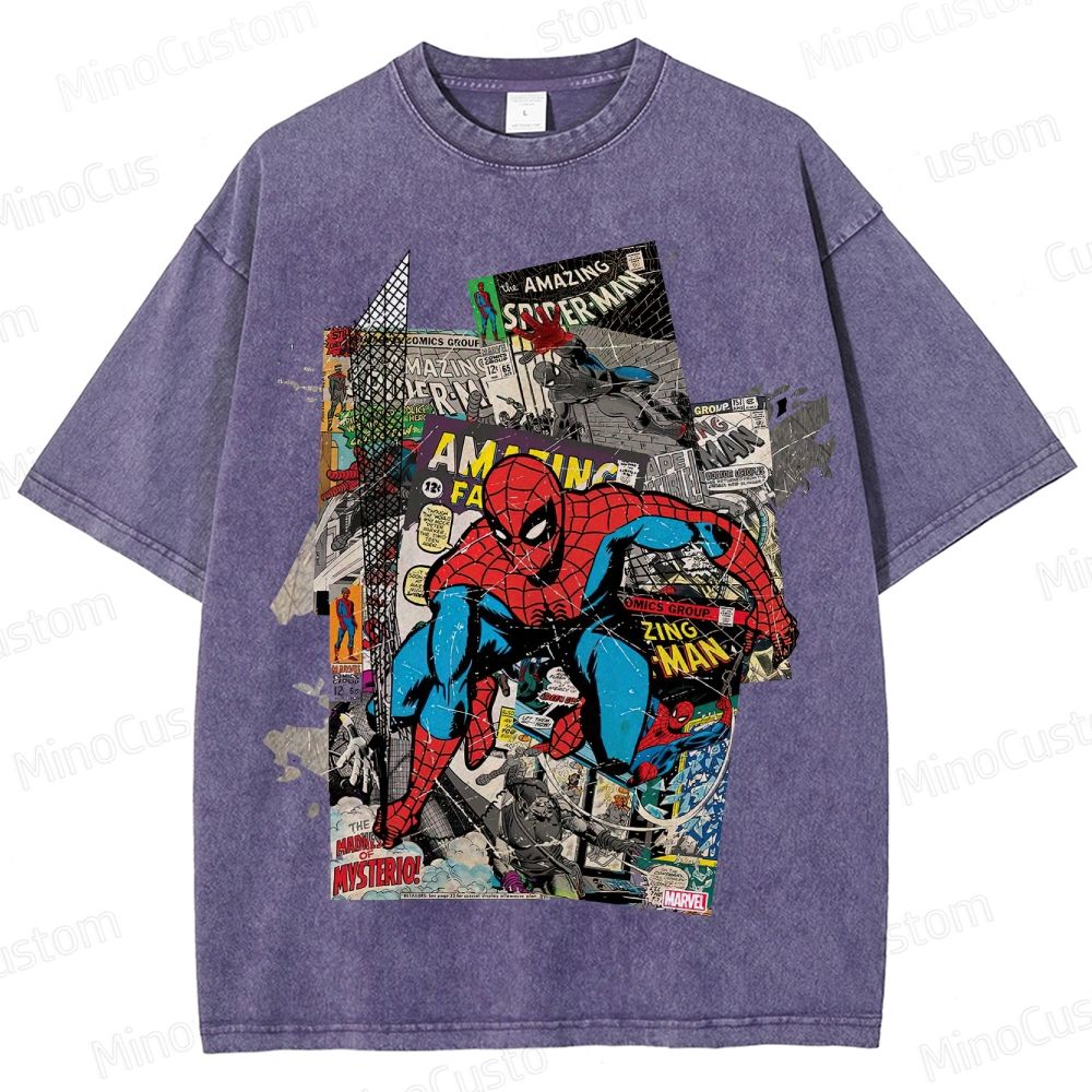 Vintage Washed Marvel Spider - Man Comic Collage T - shirt