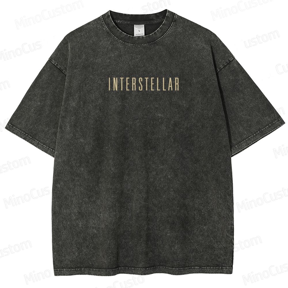 Vintage Washed Interstellar Movie Graphic T - shirt