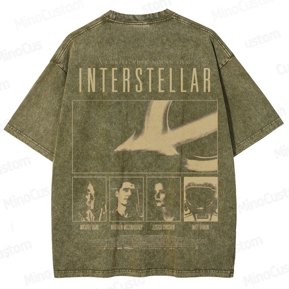 Vintage Washed Interstellar Movie Graphic T - shirt