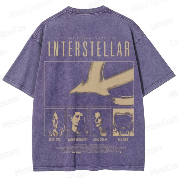 Vintage Washed Interstellar Movie Graphic T - shirt