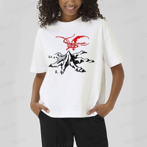 The Lord of the Rings Red Dragon & Mountain Graphic T - shirt