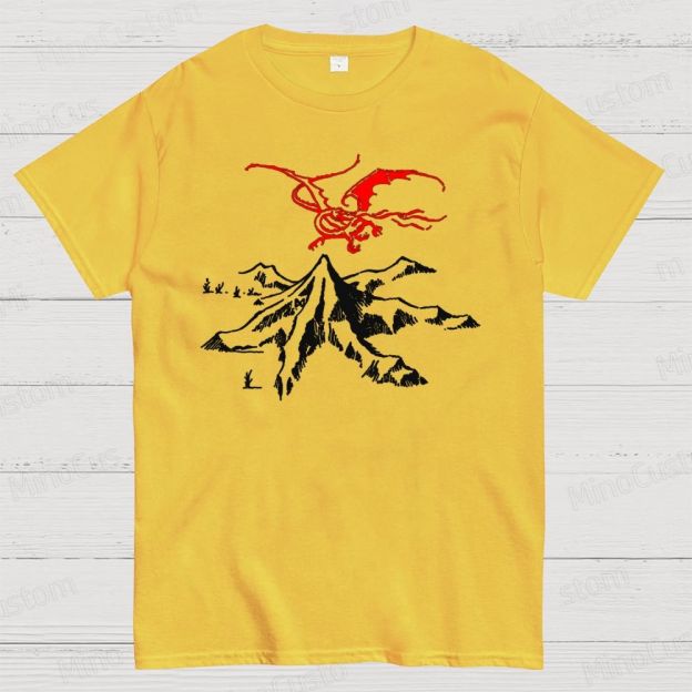 The Lord of the Rings Red Dragon & Mountain Graphic T - shirt