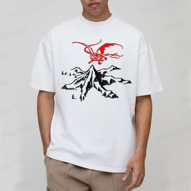 The Lord of the Rings Red Dragon & Mountain Graphic T - shirt