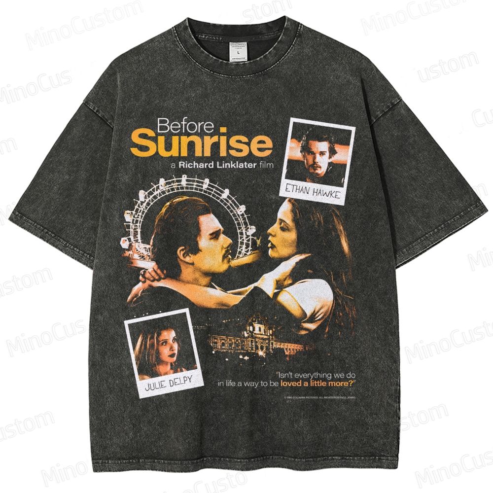 Vintage Washed Before Sunrise Movie Graphic T - shirt