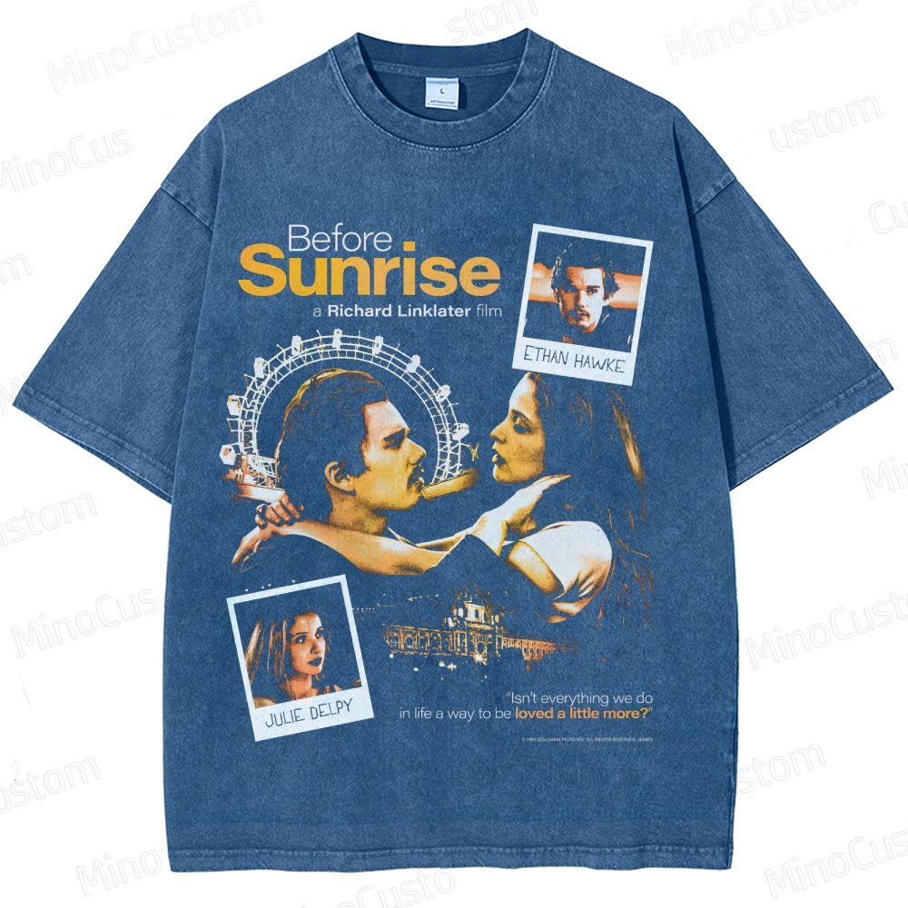 Vintage Washed Before Sunrise Movie Graphic T - shirt