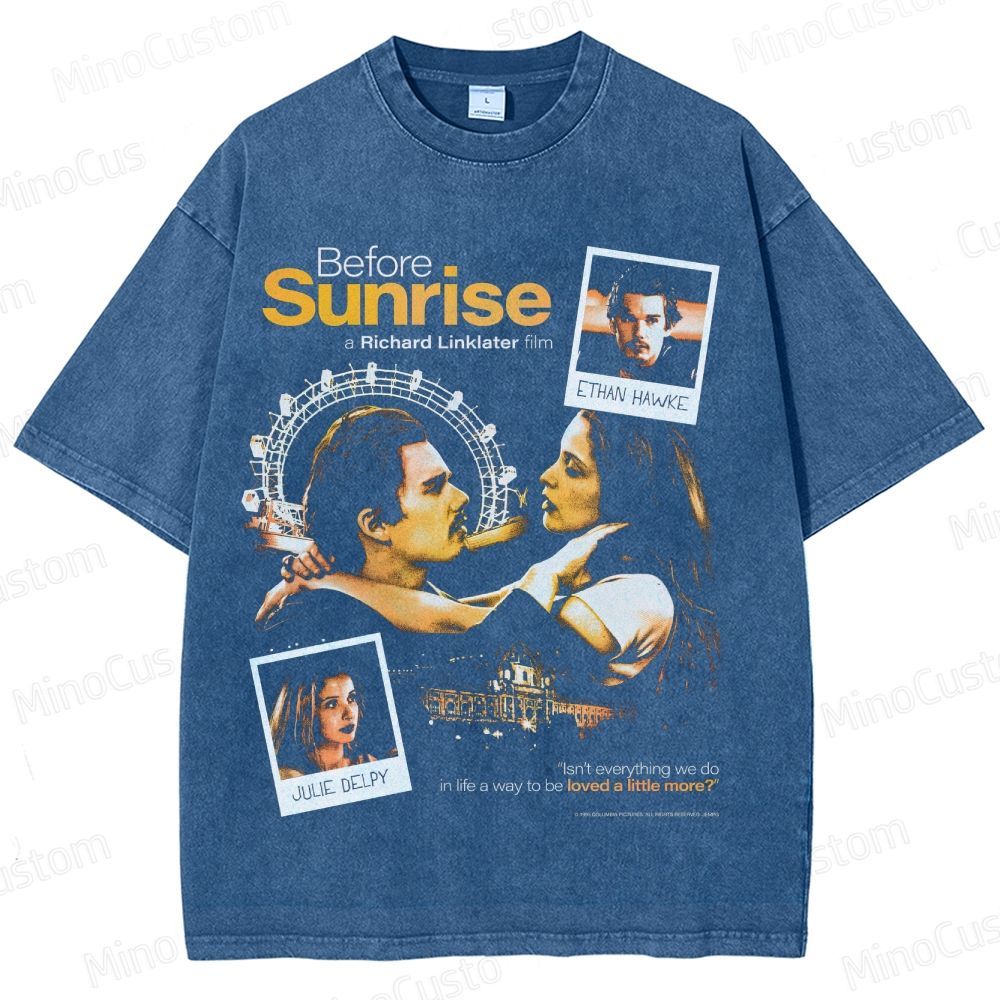Vintage Washed Before Sunrise Movie Graphic T - shirt